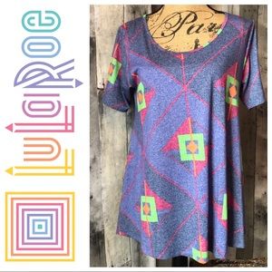 Lularoe Perfect T Shirt Blue Geometric Squares Top